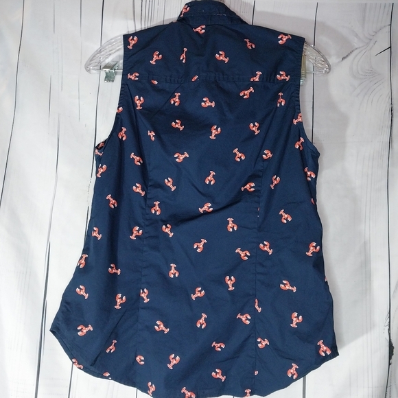 J.Crew Factory Navy Lobster Print Sleeveless Top - Picture 6 of 9